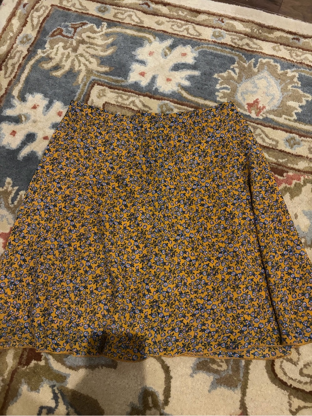 Floral A-Line Skirt in Mustard Yellow- fall flower skirt trendy